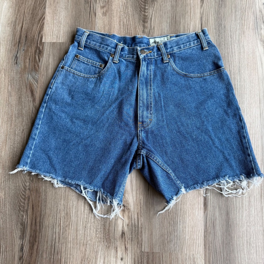 Eddie Bauer Vintage Mens Cut Off Denim‎ Shorts Blue Medium Wash Size 32 Raw Hem